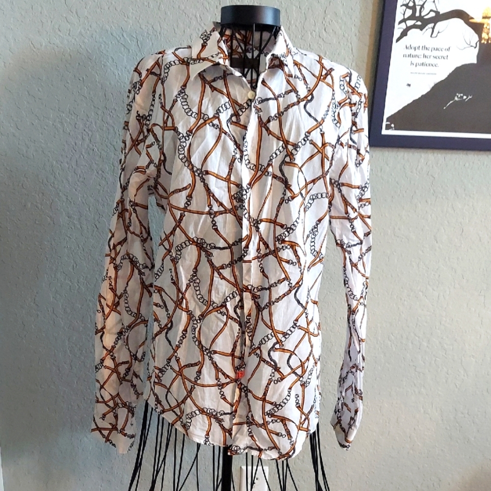 Chain Print Button-Up Shirt